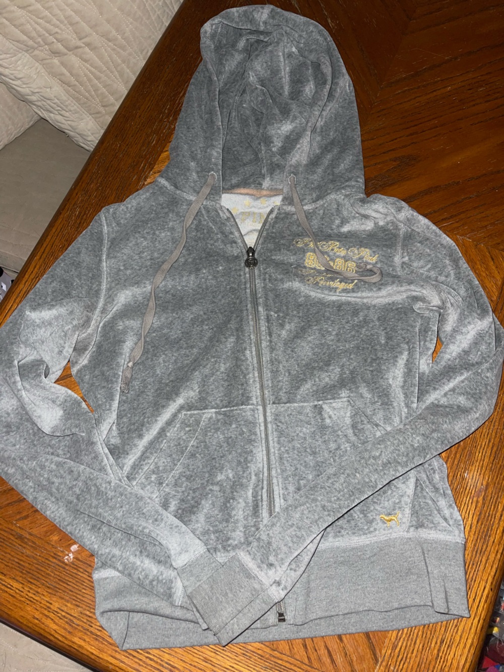Y2k PINK Victoria's Secret Gray Zip-Up Hooded Sweater